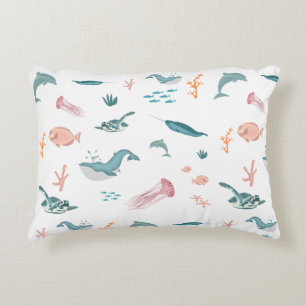 Watercolor Ocean Sea Animals Pattern Decorative Cushion