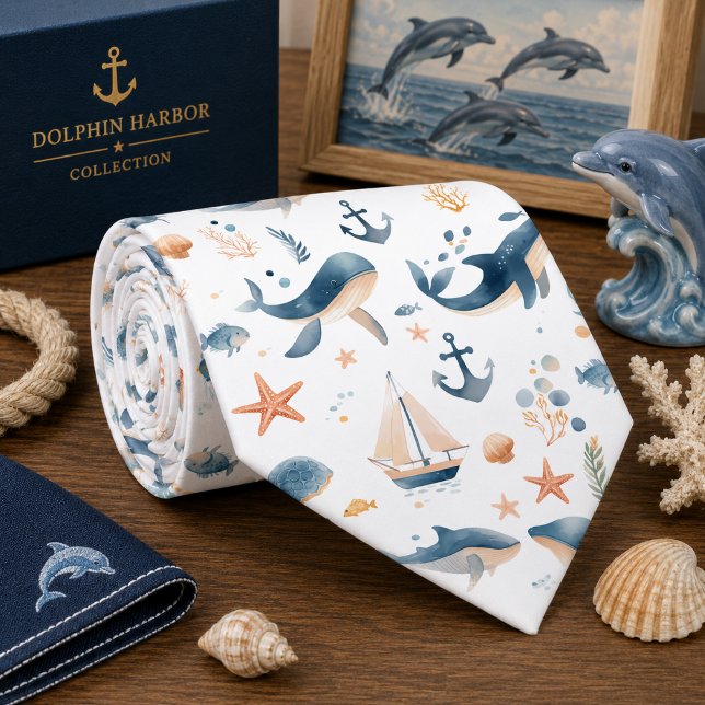 Watercolor Ocean Sea Animals Pattern  Tie (Creator Uploaded)