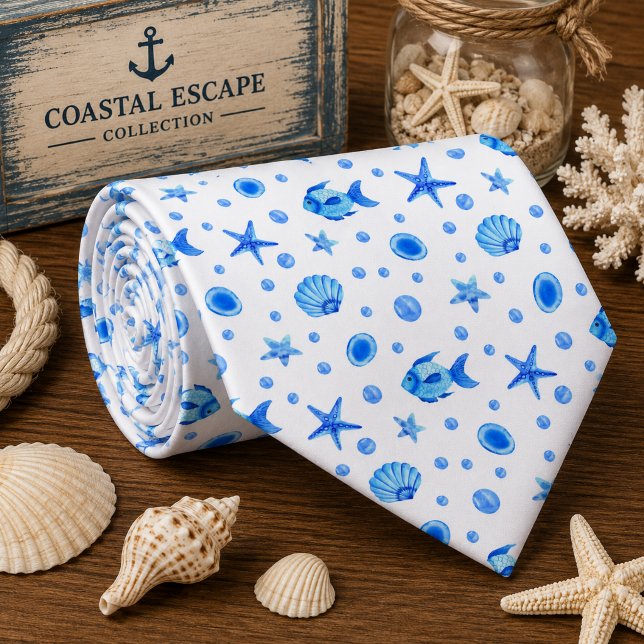 Watercolor Ocean Sea Animals Pattern  Tie (Creator Uploaded)
