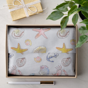 Watercolor Ocean Sea Life & Seashells Pattern Tissue Paper