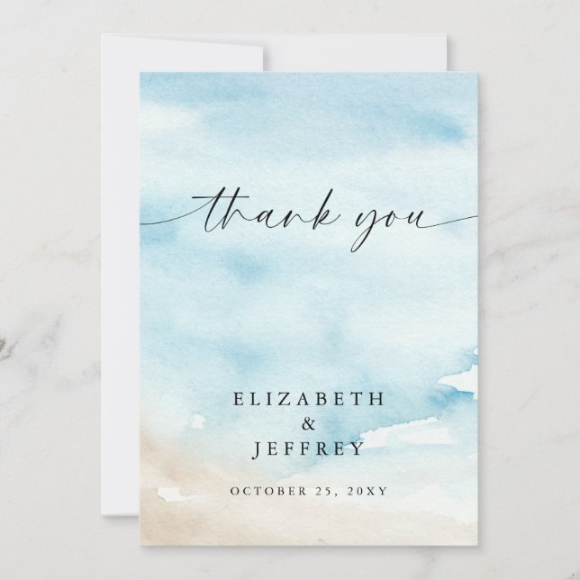 Watercolor Ocean Sea Summer Beach Thank You Card (Front)