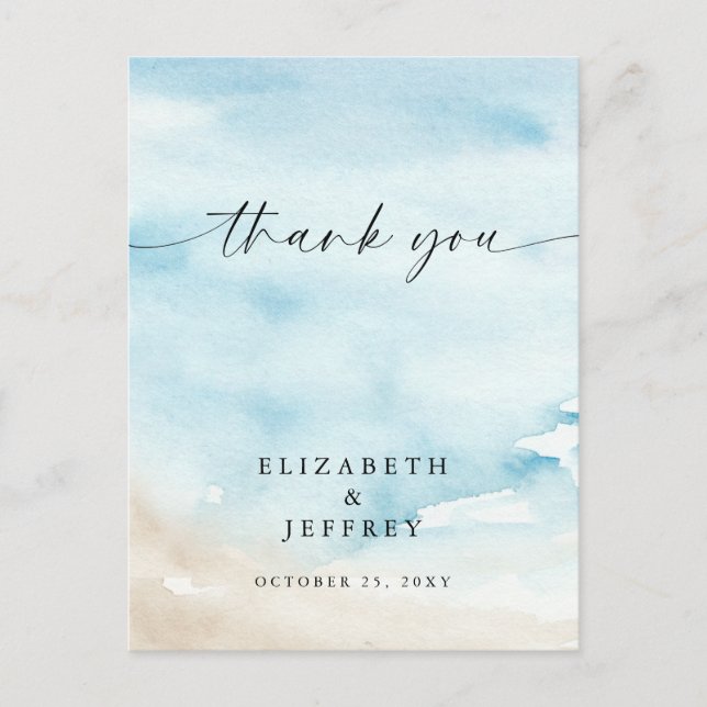Watercolor Ocean Sea Summer Beach Thank You Card (Front)