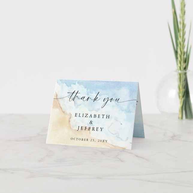 Watercolor Ocean Sea Summer Beach Thank You Card (Front)