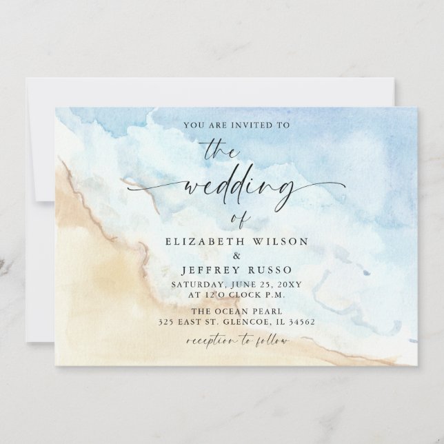 Watercolor Ocean Sea Summer Beach Wedding Invitation (Front)