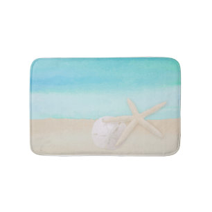 Watercolor Ocean Starfish and Sand Dollar Bath Mat
