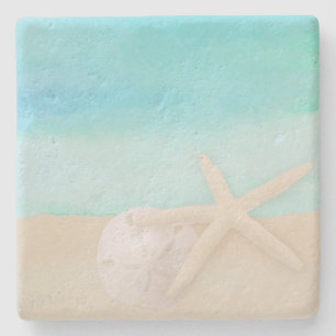 Watercolor Ocean Starfish and Sand Dollar Coaster