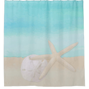 Watercolor Ocean Starfish and Sand Dollar Shower Curtain