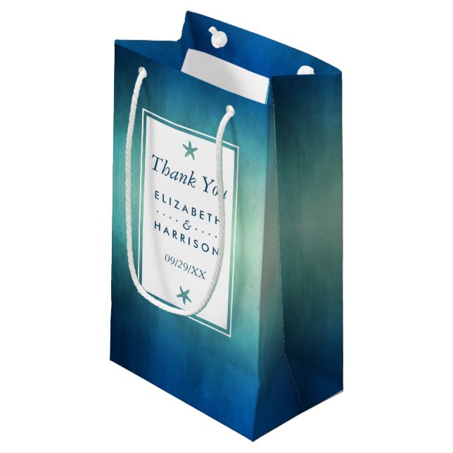Watercolor Ocean Starfish Beach Wedding Favour Small Gift Bag (Front Angled)