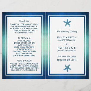 Watercolor Ocean Starfish Beach Wedding Program