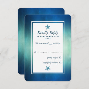 Watercolor Ocean Starfish Beach Wedding RSVP Card