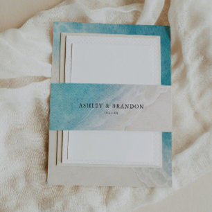 Watercolor Ocean Summer Beach Wedding Invitation Belly Band