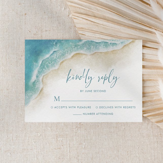Watercolor Ocean Summer Beach Wedding RSVP Card (Creator Uploaded)