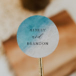 Watercolor Ocean Summer Blue Beach Wedding Classic Round Sticker<br><div class="desc">Watercolor Ocean Summer Blue Beach Wedding Stickers</div>