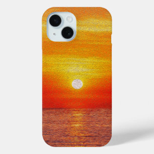 Watercolor Ocean Sunset Summer Beach Waves iPhone 15 Case
