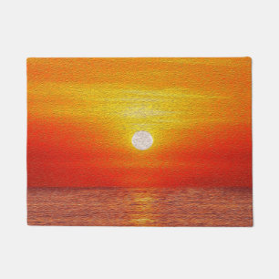 Watercolor Ocean Sunset  Summer Beach Waves     Doormat