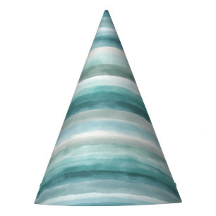 Watercolor Ocean Teal Stripes Paper Party Hat
