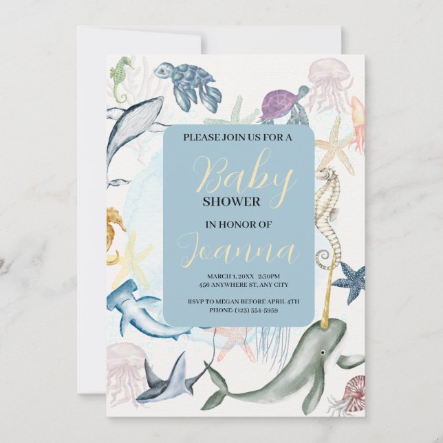 watercolor ocean theme baby shower invite (Front)