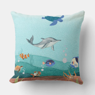 Watercolor Ocean ,undersea Cushion
