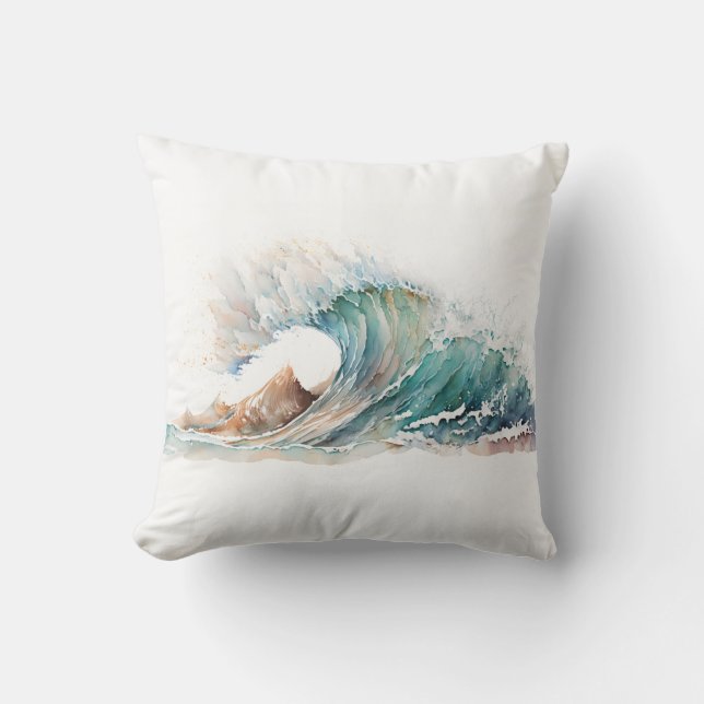 Watercolor Ocean Wave Cushion (Front)