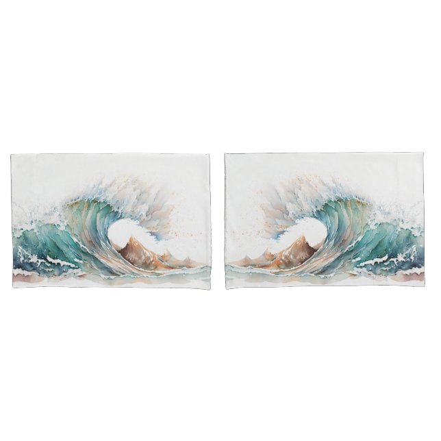 Watercolor Ocean Wave Pillowcase (Front-Set)