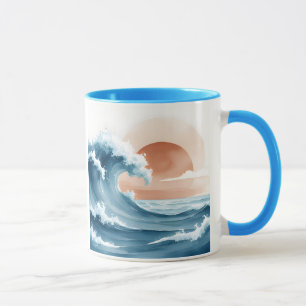 Watercolor Ocean Wave Sunset Coastal Coffee Mug