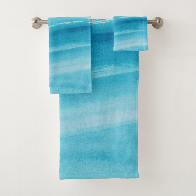 Watercolor Ocean Waves #1 Bath Towel Set (Insitu)