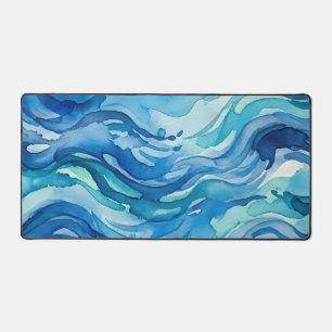 Watercolor Ocean Waves Abstract Desk Mat