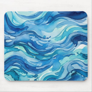 Watercolor Ocean Waves Abstract Mouse Pad