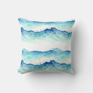 Watercolor Ocean Waves Border Cushion