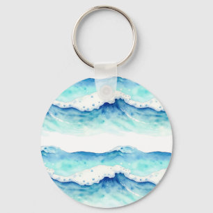 Watercolor Ocean Waves Border Key Ring