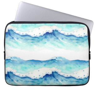 Watercolor Ocean Waves Border Laptop Sleeve