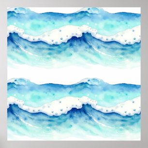 Watercolor Ocean Waves Border Poster