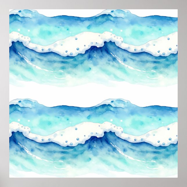 Watercolor Ocean Waves Border Poster (Front)