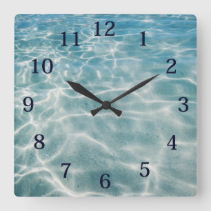 Watercolor Ocean Waves Reflections Square Wall Clock