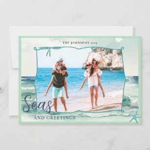 Watercolor Ocean waves Seas & Greetings photo Holiday Card