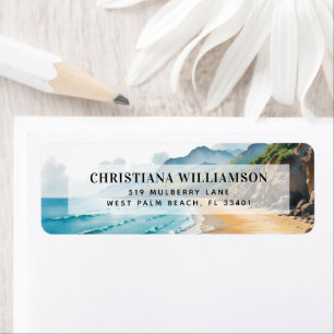 Watercolor Ocean Waves Seaside Tropical Beach Return Address Label
