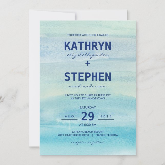 Watercolor Ocean Wedding Invitations (Front)