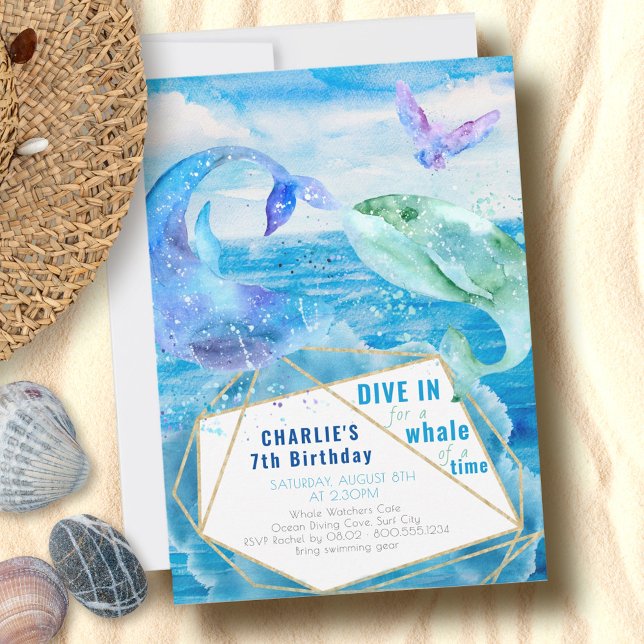 Watercolor Ocean Whale Any Age Birthday Invitation (Creator Uploaded)