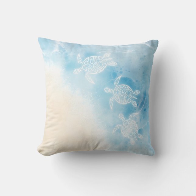 Watercolor Ocean White Turtle Cushion (Front)