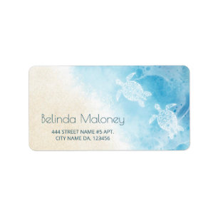 Watercolor Ocean White Turtle Label