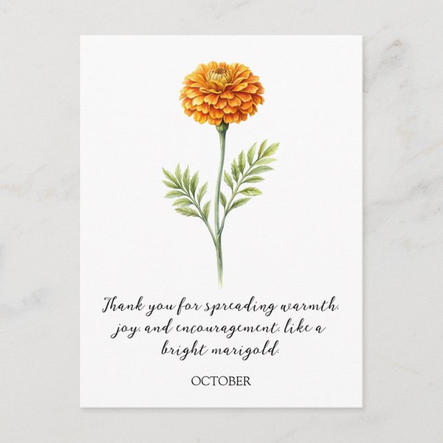 WATERCOLOR OCTOBER MARIGOLD BIRTH FLOWER POSTCARD (Front)