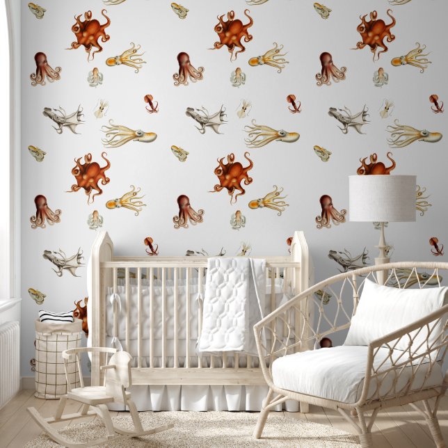 Watercolor Octopus Cephalopod Ocean Animals  Wallpaper (Kids)