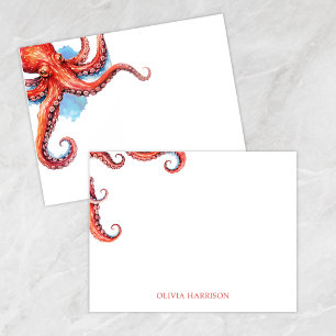 Watercolor Octopus Coastal Stationery Card