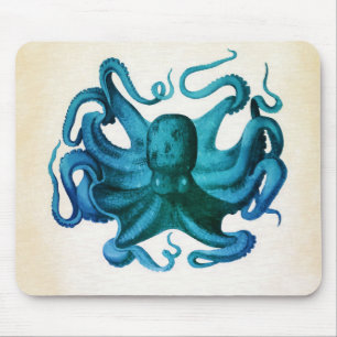 Watercolor Octopus Illustration Mouse Pad