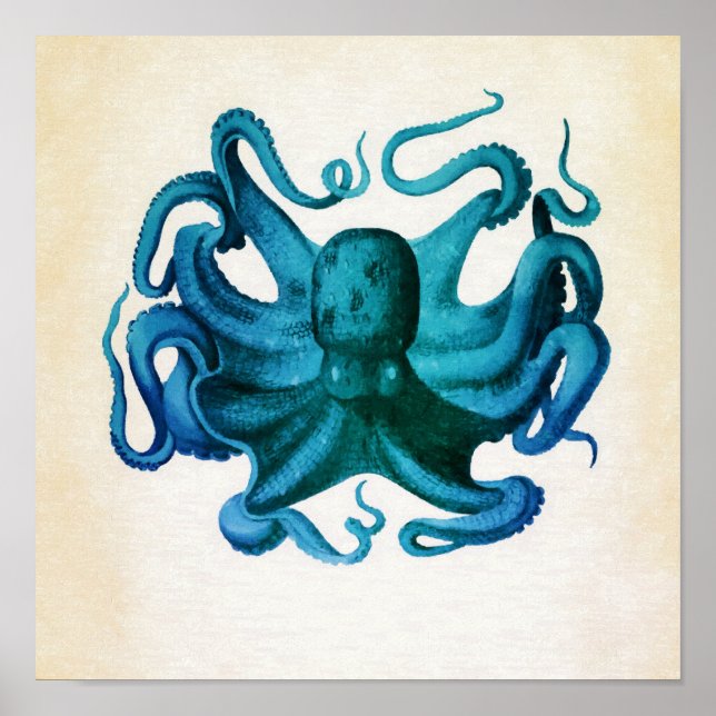 Watercolor Octopus Illustration Poster (Front)