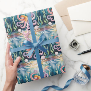 Watercolor Octopus Kids Birthday Party Wrapping Paper
