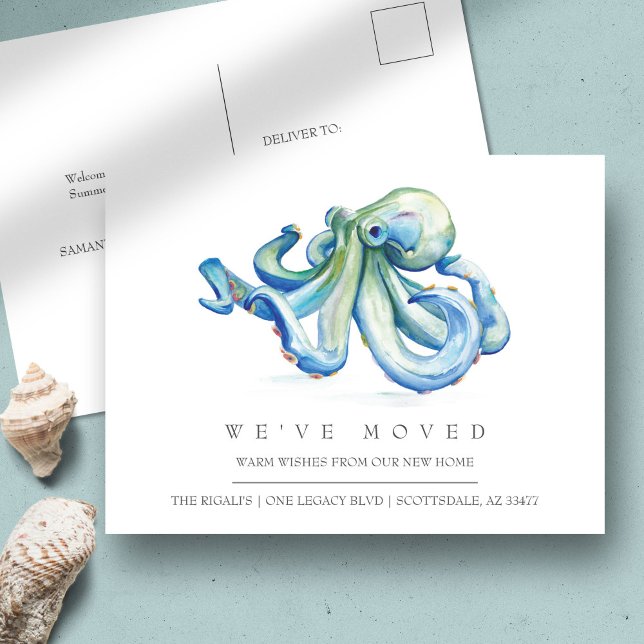 Watercolor Octopus New Home Moving Announcement Postcard (Creator Uploaded)
