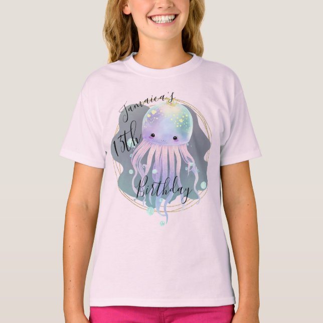 Watercolor Octopus Ocean Birthday Party T-Shirt (Front)