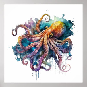 Watercolor Octopus Poster