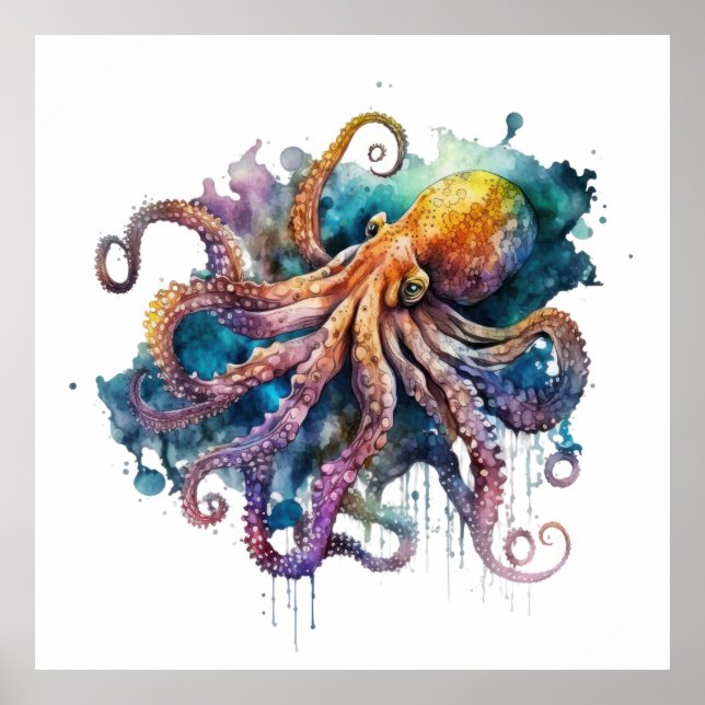  Watercolor Octopus  Poster (Front)
